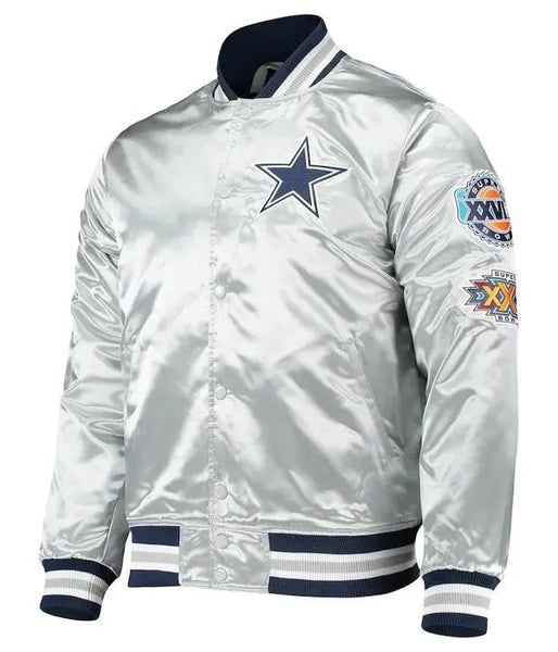 Dallas Cowboys Silver Satin Varsity Jacket Silver / Satin / M