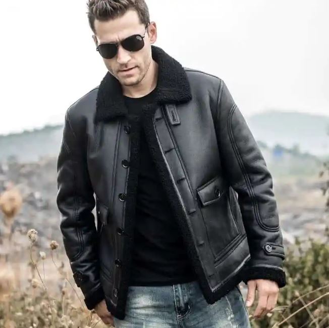 Men's Black Sheepskin Shearling Leather Jacket TheJacketFactory