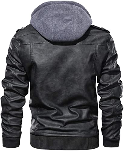 Men’s Faux Leather Hooded Motorcycle Jacket TheJacketFactory