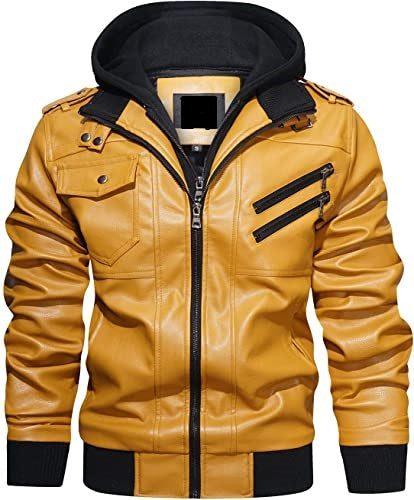 Men’s Faux Leather Hooded Motorcycle Jacket TheJacketFactory