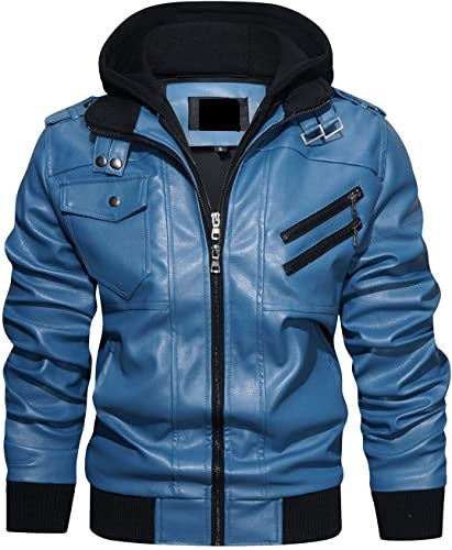 Men’s Faux Leather Hooded Motorcycle Jacket TheJacketFactory