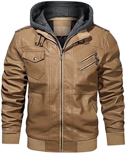 Men’s Faux Leather Hooded Motorcycle Jacket TheJacketFactory