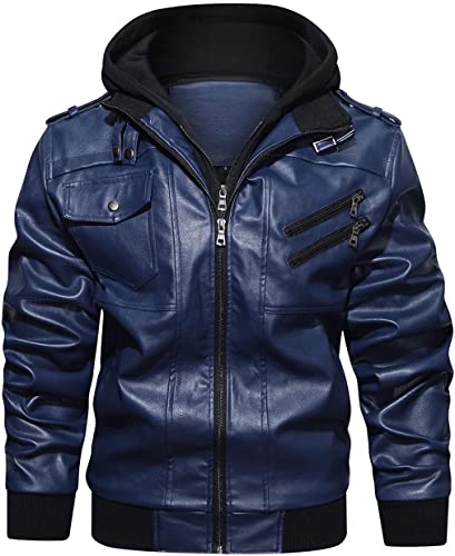 Men’s Faux Leather Hooded Motorcycle Jacket TheJacketFactory