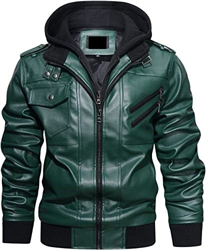 Men’s Faux Leather Hooded Motorcycle Jacket TheJacketFactory