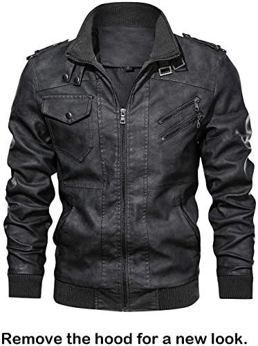 Men’s Faux Leather Hooded Motorcycle Jacket TheJacketFactory