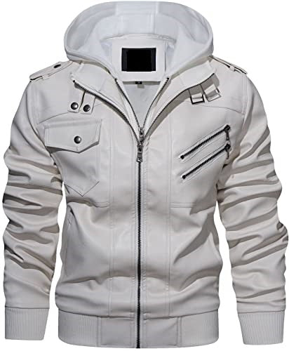 Men’s Faux Leather Hooded Motorcycle Jacket TheJacketFactory
