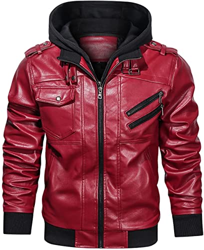Men’s Faux Leather Hooded Motorcycle Jacket TheJacketFactory