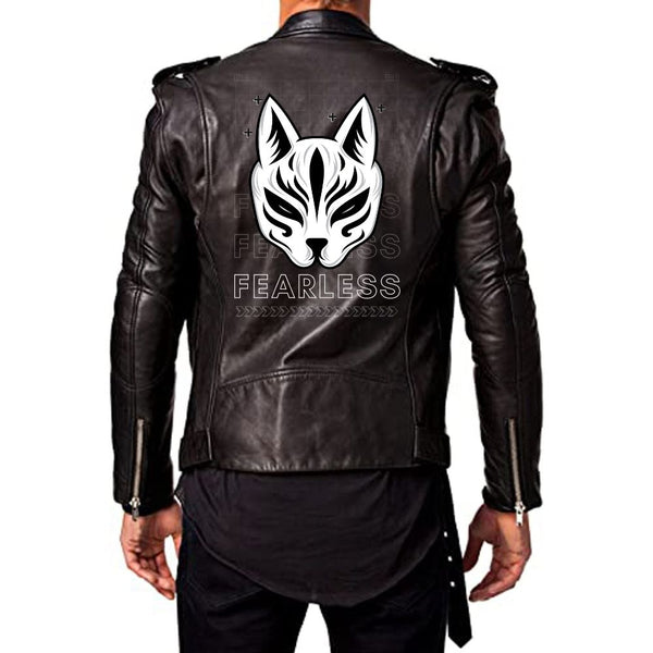 Men's Black And White Modern Fearless Leather Jacket