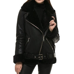 Women's Black B3 Bomber Shearling Sheepskin Flying Pilot RAF Aviator Bomber Winter Fur Leather Jacket