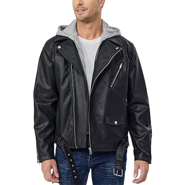 Men's Removable Hooded Leather Jacket