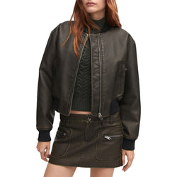 Women's Distressed Brown Bomber Jacket