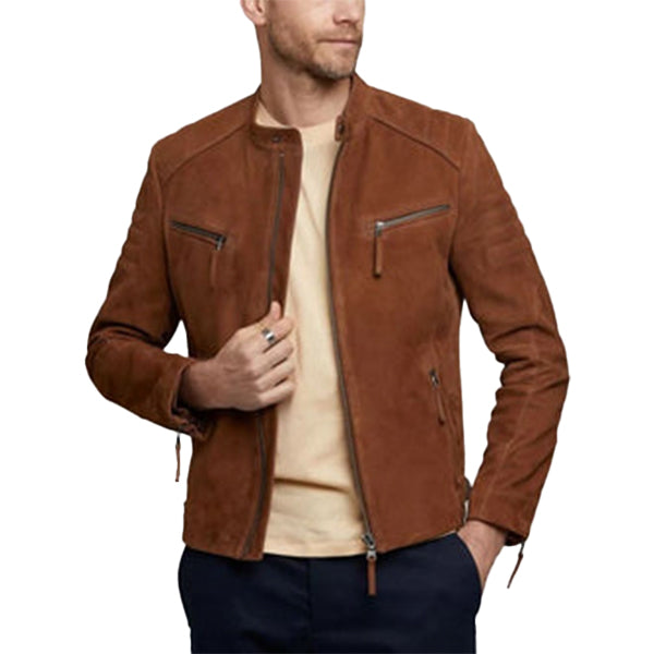 Men’s Padded Express Genuine Suede Biker Leather Jacket