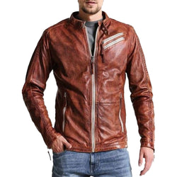 Men’s Vintage Distressed Brown Biker Biker Jacket