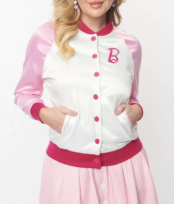 Barbie x Vintage Pink Satin Bomber Jacket