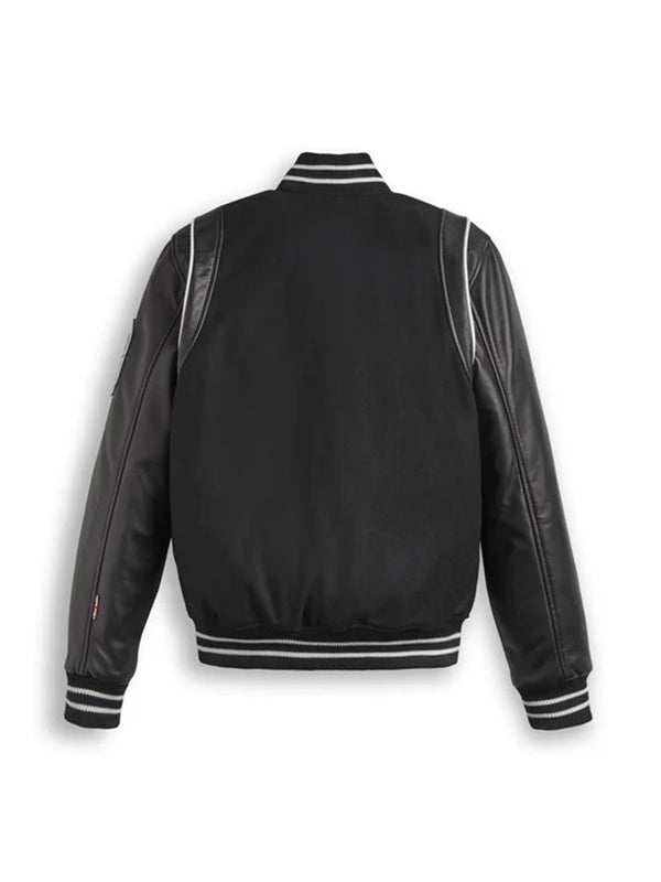 Black-Varsity-Bomber-Leather-Jacket-With-Stripes