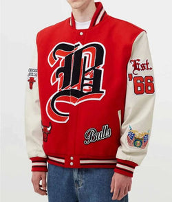 Chicago Bulls Red Wool And White Leather Varsity Jacket TheJacketFactory