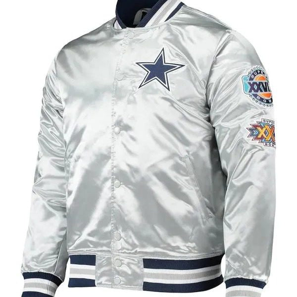 Dallas Cowboys Silver Satin Varsity Jacket - Celebs Movie Jackets