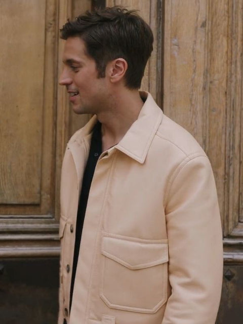 Emily in Paris Gabriel Beige Leather Jacket