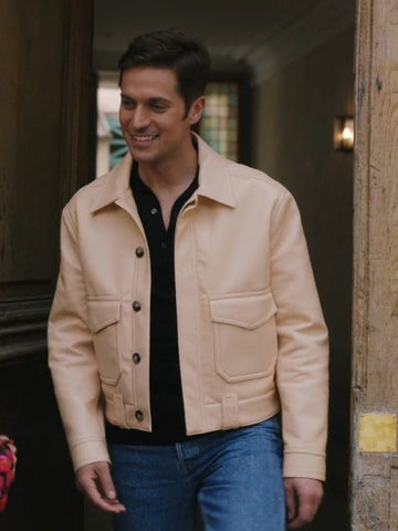 Emily in Paris Gabriel Beige Leather Jacket