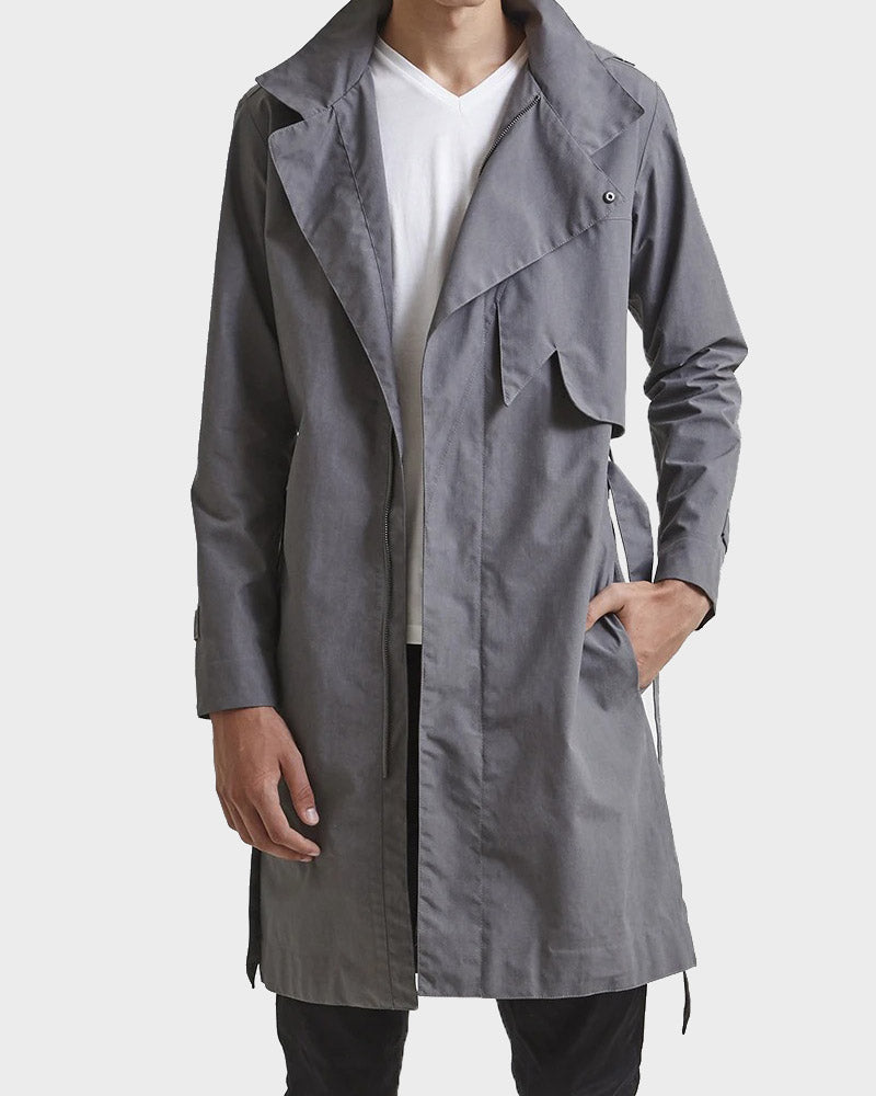 Men's Grey Zipper Trench Coat