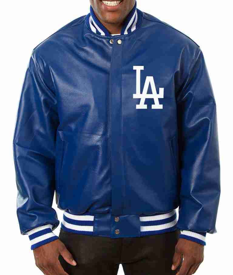Los Angeles Dodgers Varsity Letterman Royal Blue Leather Jacket TheJacketFactory