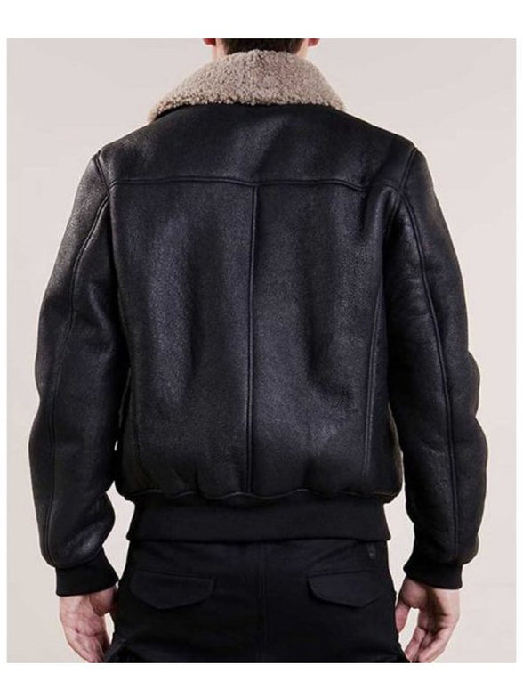 Men's Black Aviator Bomber Leather Jacket TheJacketFactory