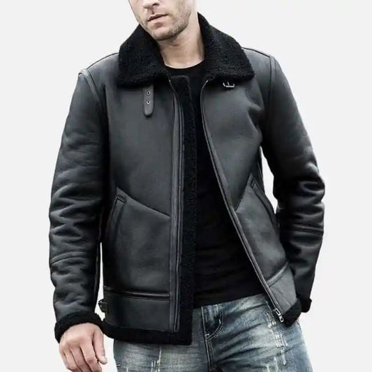 Men's Black Leather Shearling Jacket