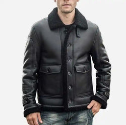 Men's Black Sheepskin Shearling Leather Jacket TheJacketFactory