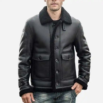 Men's Black Sheepskin Shearling Leather Jacket