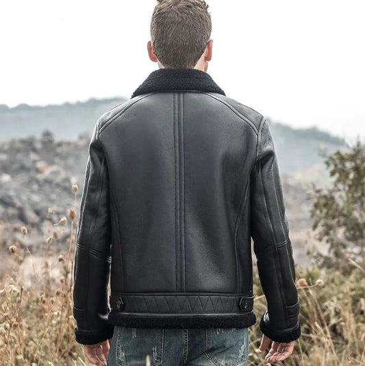 Men's Black Sheepskin Shearling Leather Jacket