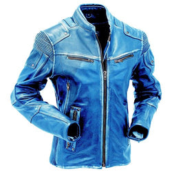 Men's Blue Vintage Biker Motorcycle Distressed Leather Jacket TheJacketFactory