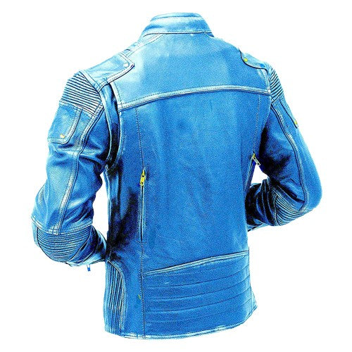 Men's Blue Vintage Biker Motorcycle Distressed Leather Jacket TheJacketFactory