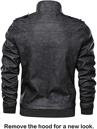Men’s Faux Leather Hooded Motorcycle Jacket TheJacketFactory