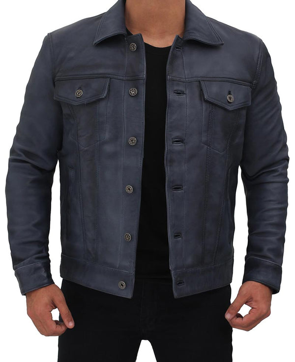 Men's Grayish-Blue Trucker Jacket TheJacketFactory