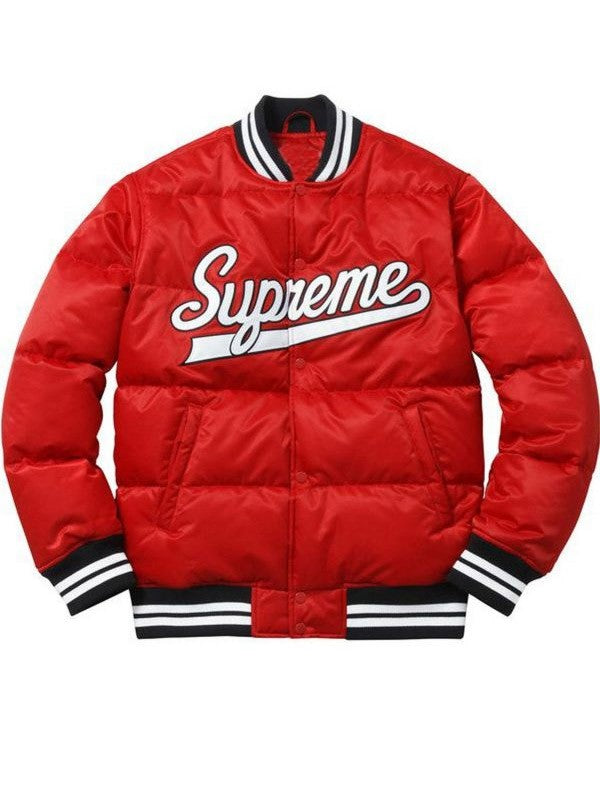 Men s Supreme Puffy Varsity Jacket Parachute Custom Size Red