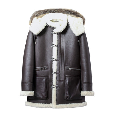 Men's Shearling Hooded Leather Jacket