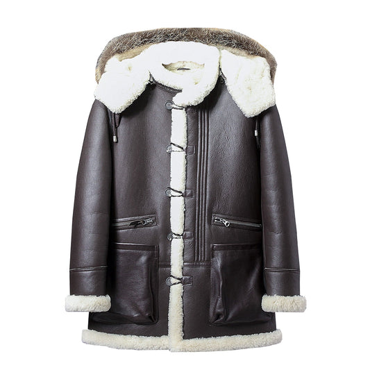 Men's Shearling Hooded Leather Jacket