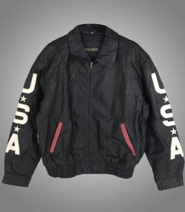 Men’s Vintage 80’s USA Flag Black Leather Jacket