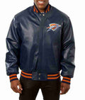 Oklahoma City Thunder Varsity Navy Blue Leather Jacket TheJacketFactory
