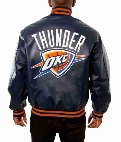 Oklahoma City Thunder Varsity Navy Blue Leather Jacket