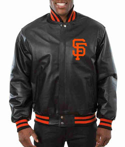 San Francisco Giants Varsity Black Leather Jacket Black / 3XL