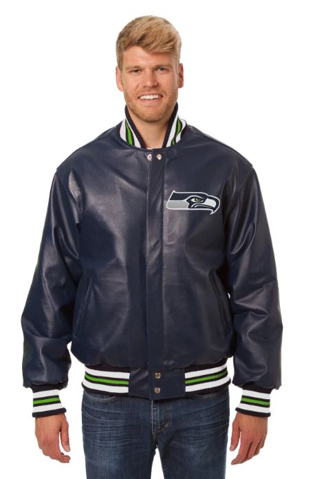 Seattle Seahawks Leather Jacket Navy / 4XL