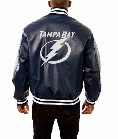 Tampa Bay Lightning Varsity Navy Blue Leather Jacket