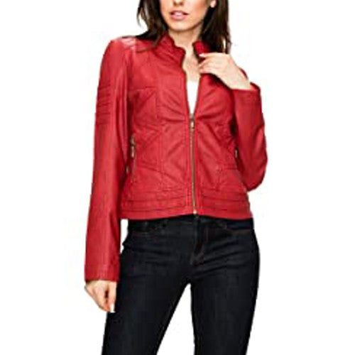Women's  Leather Quilted Biker Jacket TheJacketFactory