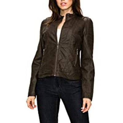 Women's Leather Quilted Biker Jacket