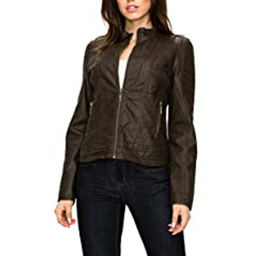 Women's Leather Quilted Biker Jacket