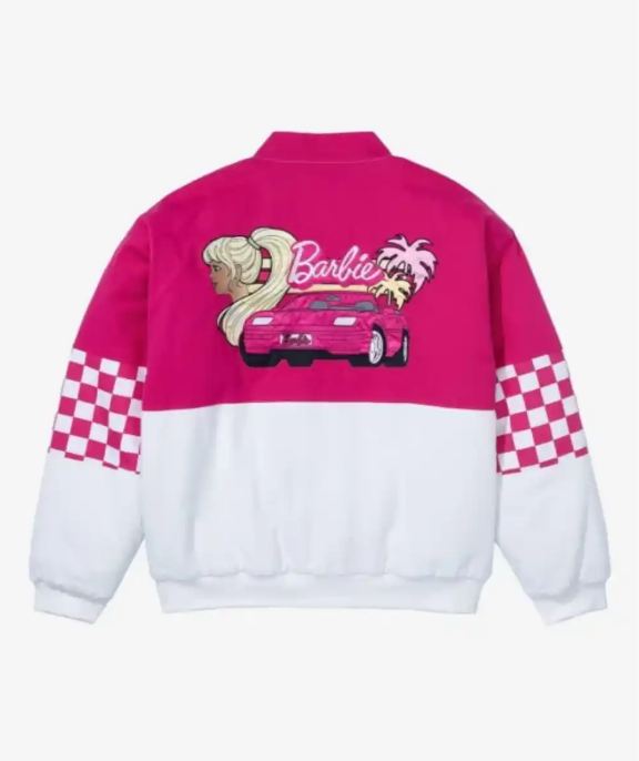 Barbie Pink and White Racer Cotton Motorcycle Jacket
