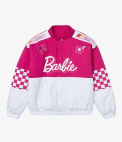 Barbie Pink and White Racer Cotton Motorcycle Jacket