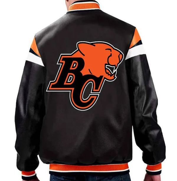 CFL Team BC Lions Full-Zip Varsity Black Leather Jacket