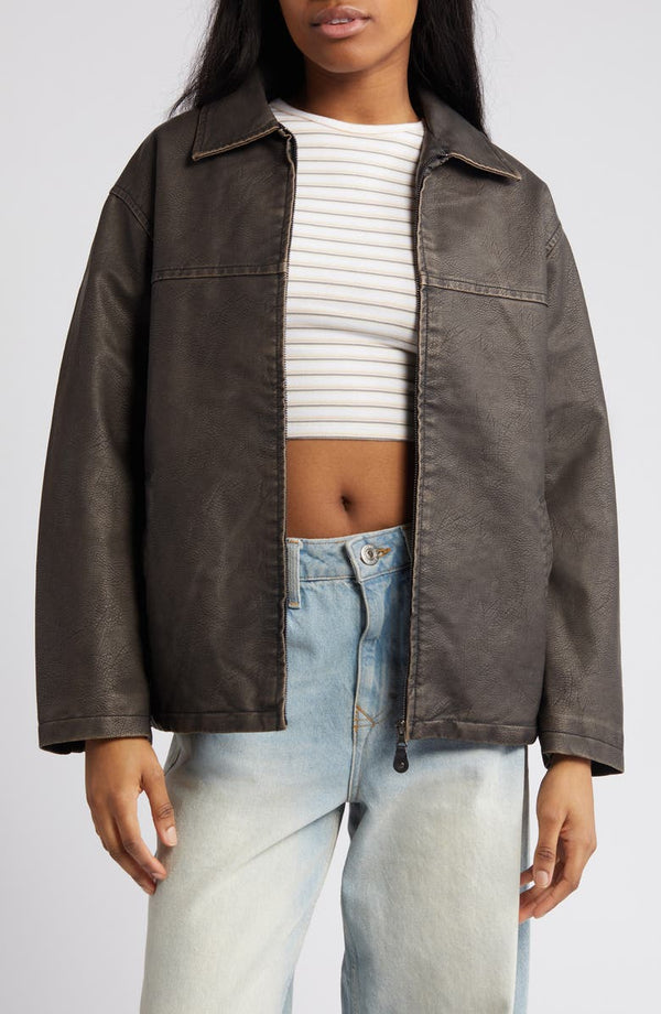 Women's Brown Faux Leather Jacket
